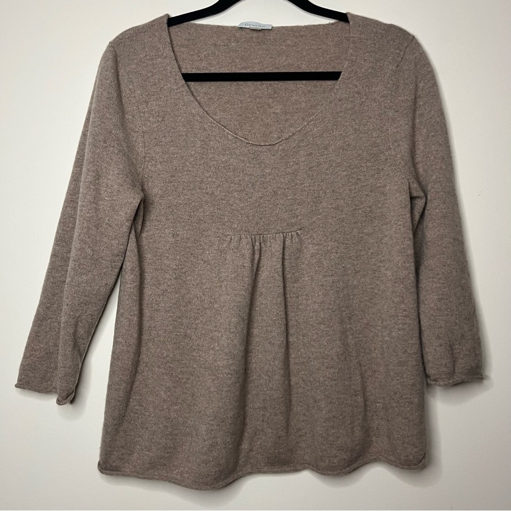 GARNET HILL 100% Cashmere Knit Lagenlook Cozy Soft Natural Tan 3/4 Sleeve Top